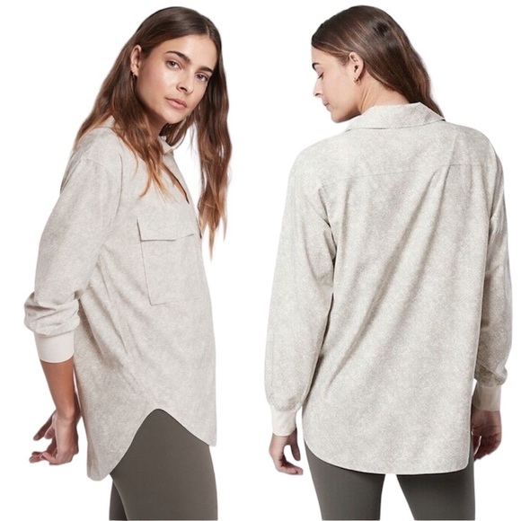 Athleta | Women’s Beige Zuma Printed Top‎ Long Sleeve Size Small - Picture 1 of 7
